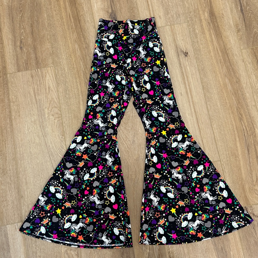 Coquetry Clothing unicorn print solar flare bell bottoms